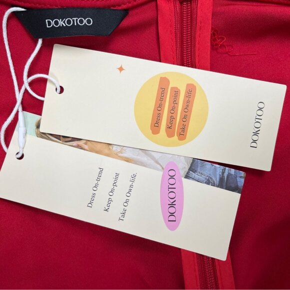 Dokotoo Women’s Red V-Neck Short Sleeve Flared Midi Dress Sz XL - New - Picture 8 of 10